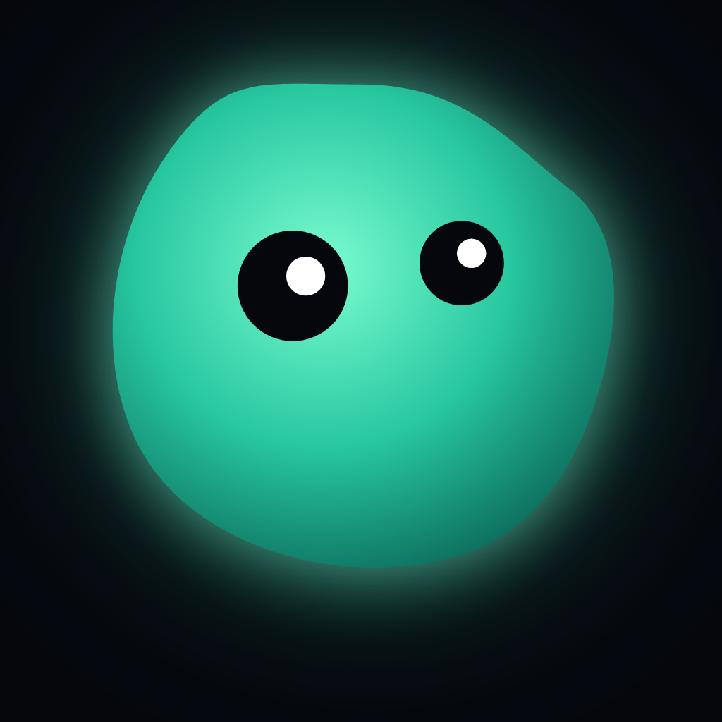 ENGULF mascot: a mint-green blob with two eyes