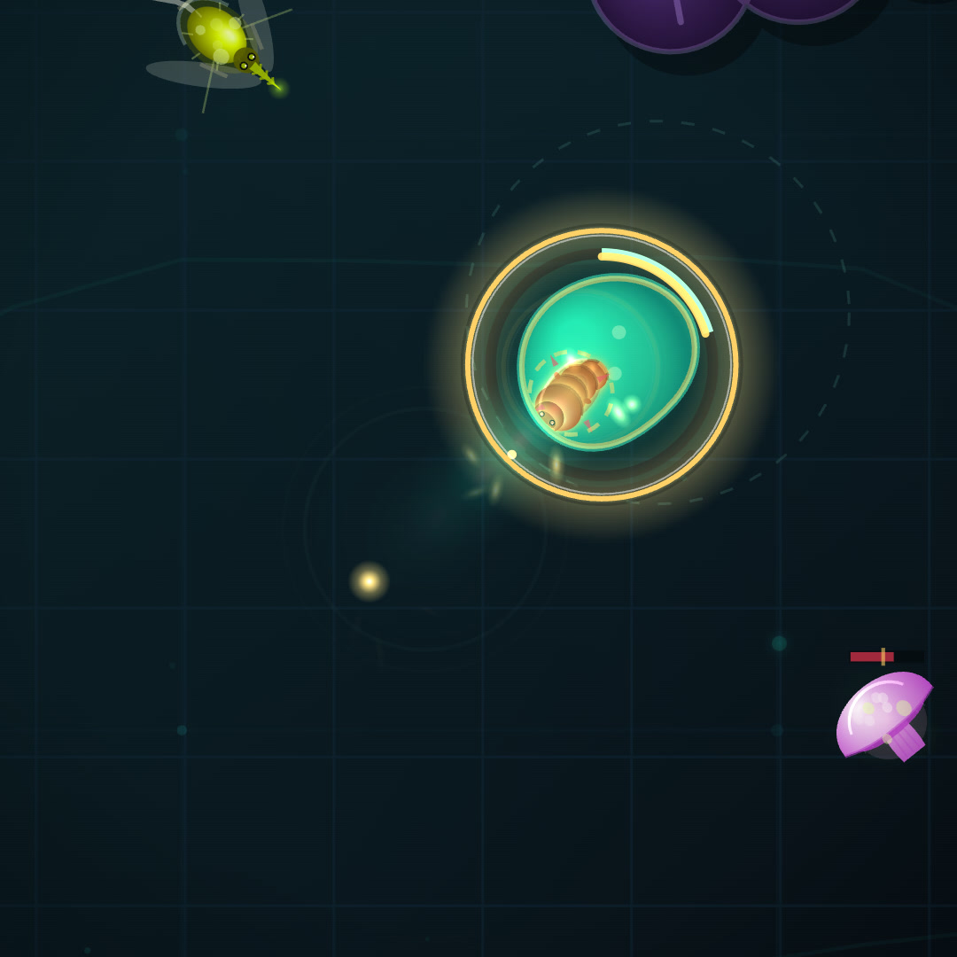 ENGULF: the blob, close up, with a swallowed grub inside it